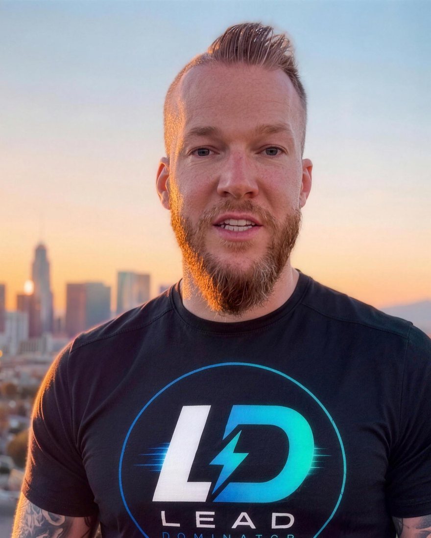 Ross Dillon, founder of Lead Dominator, wearing a Lead Dominator shirt